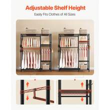 Clothing Garment Rack, Heavy Duty Clothes Rack, 6 Adjustable Tiers Clothes Racks With Steel Frame, 800 Lbs Load Capacity Closet Wardrobe With 3 Hanging Rods For Bedroom, Clothing Store, Hallway - Black - View 5