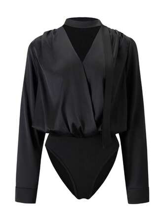 Bluză pentru femei cu decolteu în V și guler nou, body elegant și versatil cu mânecă lungă pentru naveta