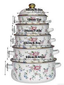 1st 搪瓷锅，双手柄双盖，电镀边缘设计，16/18/20/22/24厘米可选，适用于餐厅和家庭烹饪，非常适合家庭聚会、节日派对、春夏露营和野餐 - 薔薇 - 查看 4