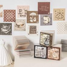 100张/袋迷你创意纸，百日打卡系列，专为娇嫩女孩设计，复古线条英文主题底纸，剪贴簿用品，笔记本配件，装饰相框，电脑和手机壳，水杯，旧杂志，铅笔盒，桌面留言纸，返校季用纸，学习用品 - 彩色 - 查看 3