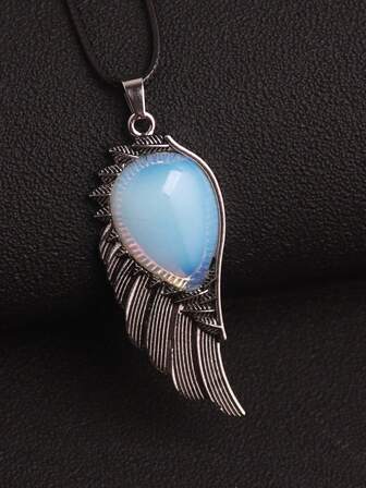 1 件波西米亚风天然石天使翅膀，配水滴形石吊坠 - 玫瑰石英水晶和玛瑙紫水晶饰品，适用于 DIY 首饰制作、项链工艺配件