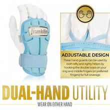 Franklin Sports - Protector de mano de béisbol + muñequera - PRT  Series Adulto + Protector de muñeca para bateo, mano protectora, protector de muñeca, bateadores para mano derecha e izquierda, - Azul Carolina - Ver 4