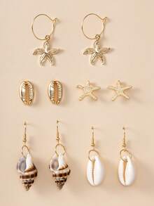 5 Pairs Starfish & Shell Earrings Set, Conch Earrings, Personalized Combination, Suitable For Casual, Vacation Wear, Gift