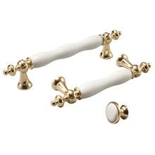 1pc Golden Ceramic Handle, European Style Simple Cabinet Wardrobe Door Handle, Solid Round Drawer Furniture Handle - Multicolor - View 1