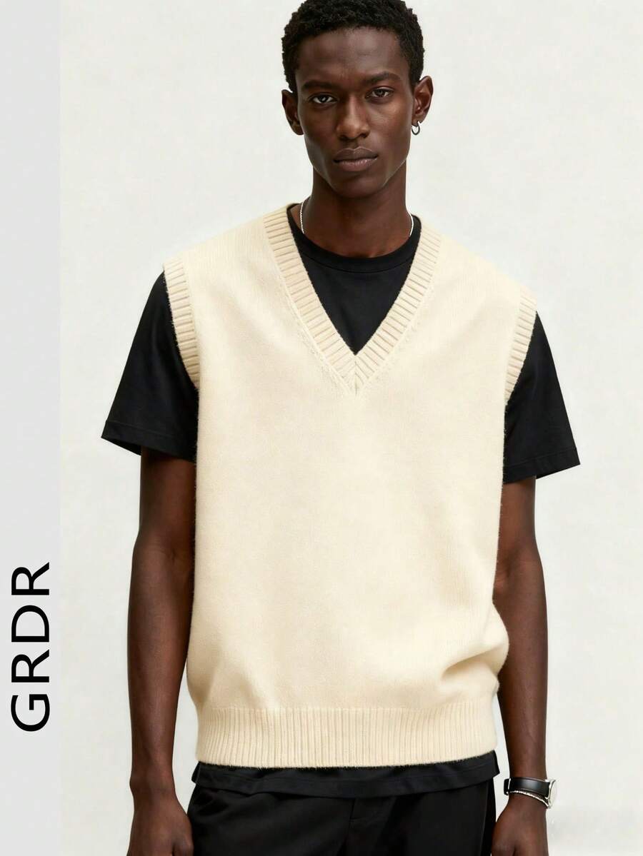 Chaleco de punto de unicolor para hombre GRDR, casual y versátil