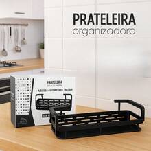 Prateleira Organizadora de Parede Preta – Plástica Autoadesiva p/ Cozinha e Banheiro - Preto - Visão 3