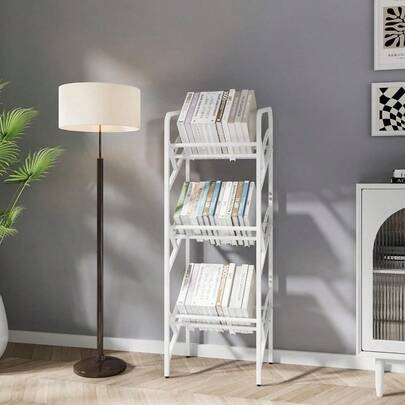 Estantería de almacenamiento, estantería de libros, librería independiente, organizador de libros para sala de estar, dormitorio, cocina, resistente a la oxidación, fácil montaje, organizador multifuncional (3 niveles, blanco)