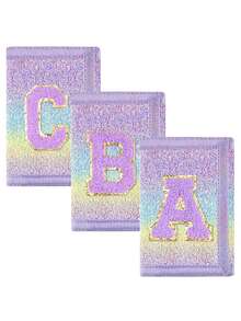 1pc Letter Embroidered Wallet, Ombre Glitter Sequin Wallet, Canvas Folding Coin Purse, Durable Polyester Material With Zipper Pocket, Hook And Loop Closure, Suitable For Daily Use And Christmas Gift - Multicolor - View 5