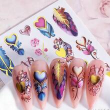 3pcs 3D Bohemian Vintage Luxury Nail Art Stickers - Dreamcatcher, Colorful Feather, Heart, Flower, Star Patterns Nail Decals, Perfect For Women DIY Holiday Nail Decoration - Multicolor - View 7