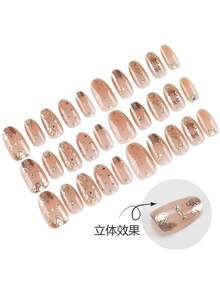 30片椭圆形/短款亚克力美甲贴纸，饰有金色图案和水钻，包含1瓶甲油胶和1把指甲锉，适合女性在秋冬季日常工作、学习和聚会中使用。这款美甲套装也适合派对、节日和日常使用。美甲用品 - 彩色 - 查看 3