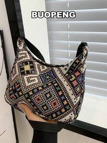 大容量撞色单肩包，适合购物、钱包、年轻女性、大学生、新婚夫妇、办公室女士。非常适合办公室、大学、工作、商务、通勤、户外活动、旅行和野餐 - 彩色 - 查看 1