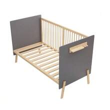 Solid Wood Baby Cot, Adjustable Height To Three Positions, -Paint Finish, Can Be Used As A Baby Cot/Sofa Bed, Mattress Not Included, Blue-Grey And Natural Wood Colour, 163 X 80 X 92 Cm - Blue - View 9