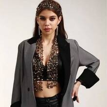 Sequin Necklace Scarf Headscarf, Multiple Wearing Methods, European And American Fashion Women's Accessories, Hot Girl Personality Eye-Catching  Style, Suitable For Beach Vacation, Evening Date, All Seasons Wear - 粉色 - 查看 6