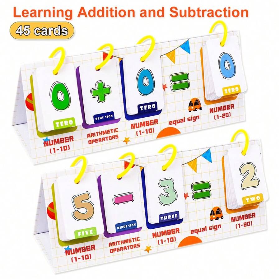 Lachilly 20以内加减法翻页图表，数字闪卡，幼儿数学闪卡，儿童早教玩具，计数学习工具，小学初中教室 - 彩色 - 查看 1