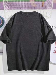 Christ Is King Christian Washed T-Shirt, Jesus T-Shirt, Jesus Tee, Easter Tee, Christian Apparel Streetwear Gym Menswear Oversized Top Men Or Women Fashion Design Soft Fabric  Loose Hip Hop Unisex Retro Street Style - 黑色 - 查看 2