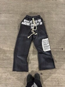 High Street  Hip Hop Street Pants European And American Patch Embroidered Hoodie Design Sense Dark Loose Casual Pants Sweater - 黑色褲子 - 查看 6