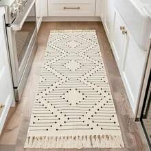 Tritard - Alfombra bohemia para pasillo de 2 x 6 pulgadas lavable con borla alfombra ligera tejida de algodón azteca para interiores de pelo bajo para entrada lavandería baño crema beige - Beige1 - Ver 1