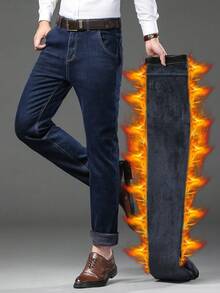 Men's Thermal Lined Slim Straight Fit Business Casual Jeans