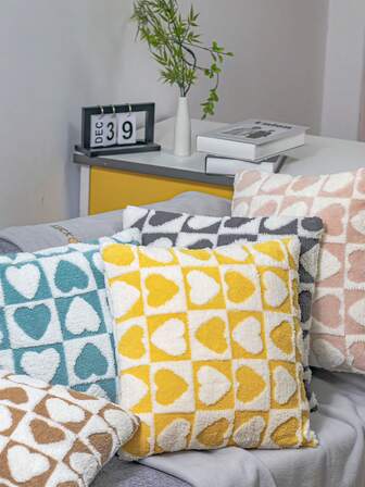 1 pieza Funda de almohada de jacquard suave - Patrón de corazón moderno, tela de felpa suave, diseño con cremallera oculta, tamaño 18x18 pulgadas, lavable a máquina, funda de cojín cómoda para sofá, adecuada para varios tipos (no se incluye el cojín interior), Funda de almohada decorativa | Estilo moderno | Funda de almohada con cremallera, cojín decorativo para sofá