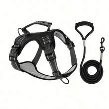 反光可调节狗狗胸背带和牵引绳套装，透气网眼宠物背心，带加厚手柄和牵引绳，让狗狗户外散步更舒适 - 适合中大型犬 - 适合夜间散步和户外探险 - 送给狗主人的完美礼物