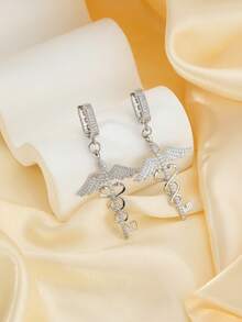 1 Pair Fashion Angel Wings & Snake Element Key Shaped Copper Zirconia Dangle Earrings, Versatile & Sweet Ear Clips - Yellow Gold - View 5