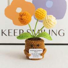 1pc Inspirational Potted Plant, Desktop Decor, Handmade Crocheted Flower, Mini Plant, Forget-Me-Not, Lily Of The Valley, Orange, Puff Flower, Sunflower, Cactus, Tulip Flower Handmade Warm Encouragement Card, Office Desk Decoration Room Decor Home Decor Ornaments Home Miniature Things