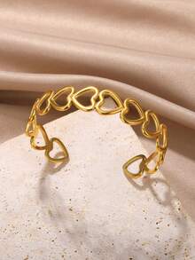 1pc Romantic Hollowed-Out Heart Open Cuff Bracelet For Women Stainless Steel Bracelet Christmas Jewelry Unisex Party Gift Decoration - 1 - View 7