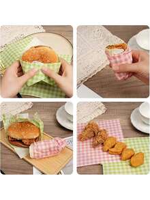 100pcs/400pcs Grease-Proof Paper Liners For Sandwiches, 4-Color Wax Paper, Kitchen Baking Parchment Paper Cake Box Liners, Oil Absorbing Checkered Liners For Burgers & Sandwiches, Suitable For Barbecue, Picnics, Back To School, Parties, Fast Food - 彩色 - 查看 10