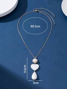 1 chiếc vòng cổ dài thời trang nhiều màu sắc đính ngọc trai giả cổ điển có mặt hình trái tim, dây áo len kim loại dành cho nữ - Trái tim - Xem 5