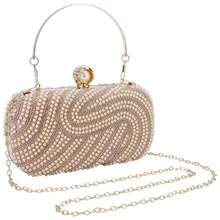 Gets Womens Pearl Clutch Purse Beaded Evening Handbag With Chain Bridal Wedding Party Bag Luxury Elegant Small Bag Formal Occasion Accessories Fashionable Chic Design - 香檳色 - 查看 7