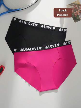 2Pcs Women Underwear Plus Size Seamless Panties With Sewn Waistband Letter Printed Women's Briefs