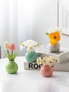 10/4/1pc Mini Dopamine Style Wide Mouth Ceramic Vase (Flowers Not Included), Room Artificial Flower Decor, Dried Flower Desktop Ornament, Home Decor, Photography Prop, Suitable For Bedroom, Porch, Holiday Decor, Valentine's Day Gift, Easter Decor, Indoor Decoration