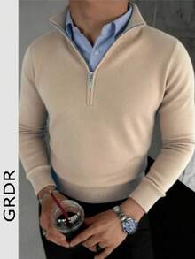 GRDR Men's Casual Long Sleeve Half-Zip Pullover Sweater, Versatile For Daily Wear