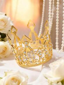 تاج فاخر مرصع بالراين ستون، تيجان من سبيكة عصرية، مناسبة للزفاف وعيد الميلاد وزينة الكيك، بطراز الأميرة - DG245 - مشاهدة 14