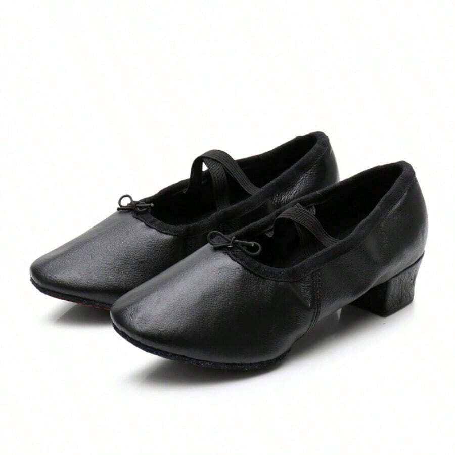 1 Paio di Scarpe da Ballo in Vera Pelle da Donna con Tacco, Adatte per Balletto, Danza del Ventre, Danza Folkloristica, Suola Morbida per Pratica in Interno - nero - Visualizzare 1