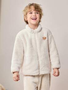 mini bala Teddy Bear IP Collaboration Kids Reversible Fleece Jacket Soft Cozy Home & Outdoor Wear - Light Khaki - View 2