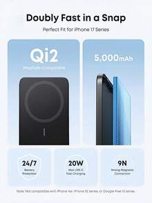 2025 Qi2认证 5000mAh 超薄磁吸式移动电源 | 15W 无线快充，符合人体工学设计 | MagSafe兼容，兼容 Air/15/16/17 系列，适用于办公室、宿舍和家庭使用。 - 彩色 - 查看 2