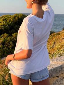 女士夏季度假，清爽多汁水果印花派对T恤，里约热带风情图案短袖休闲T恤，沙滩 - 白色 - 查看 3