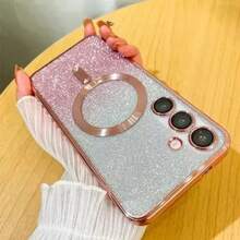 奢華亮片磁吸無線充電保護殼，適用 Galaxy S24 S23 S22 S25 Ultra Plus S25 FE，TPU 手機殼適用 A05 A15 A35 A25 A14 A17 A24 A34 A54 A26 A36 A16 A06 A25 5G，適合送給男友/女友的禮物 - 粉色 - 查看 6