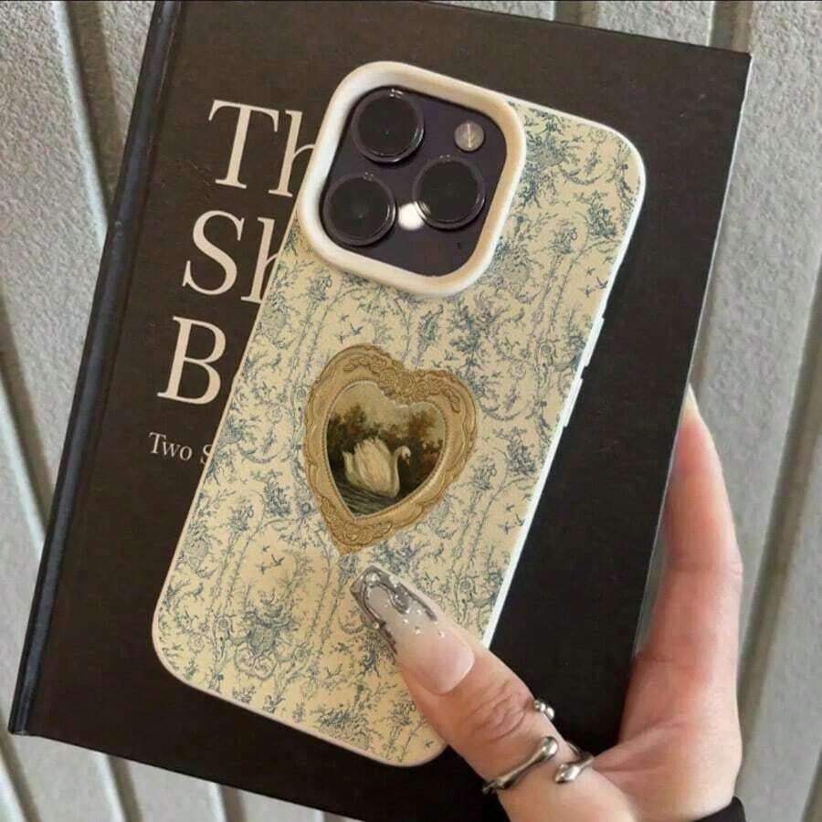 1pc Vintage Floral Heart Frame Swan Pattern TPU Phone Case Compatible With IPhone 17 Pro Max/17/16 Pro Max/15/13/12/11, S20 FE/A15/S24/A55,  Note 11/12/13 Pro, Full Body Soft Protective Cover - Kiểu 5 (1 chiếc) - Xem 1