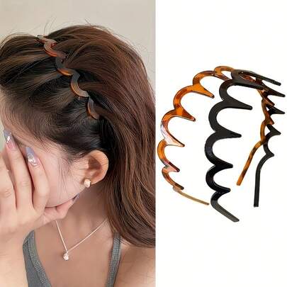 2pcs Vintage Wave Headbands For Women - Non-Slip, Tooth-Shaped Grip Headbands, Tortoiseshell And Black - Suitable For Daily Wear And Valentine's Day, Daily Wear Headbands | Wave Hair Accessories | Tooth-Shaped Headbands, Hair Accessories