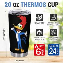 Woody Woodpecker 20oz Stainless Steel Insulated Tumbler 304 Leakproof Lid, Wide Mouth Easy Clean, Tapered Grip Fits Cup Holders Hot/Cold Travel Mug For Coffee Water, Office Home Car Gifts - 軍綠色 - 查看 7
