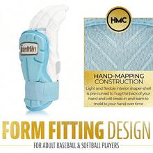 Franklin Sports - Protector de mano de béisbol + muñequera - PRT  Series Adulto + Protector de muñeca para bateo, mano protectora, protector de muñeca, bateadores para mano derecha e izquierda, - Azul Carolina - Ver 5