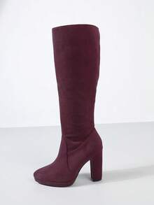 Bottes d'hiver pour femmes, bottes élégantes montantes pour dames, bottes rouges vin, bottes hautes, bottes en denim, bottes à plateforme et semelle épaisse, chaussures de mariage, bottes d'hiver, bottes pour femmes, bottes à talon épais, bottes hautes à super talons hauts - Rouge foncé - Voir 7