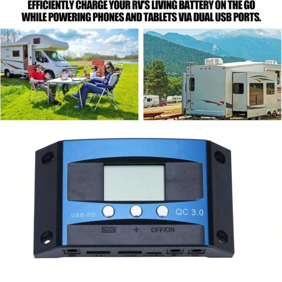 Controlador de carga solar, MPPT 60A Cargador de batería solar Regulador de carga Controladores de panel Pantalla LCD USB dual 12V 24V Para paneles solares (60A) - Azul - Ver 1