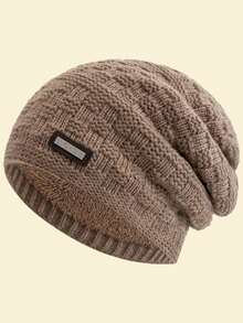 JZML 1 pieza Gorro tipo slouch con etiqueta con la letra G.S, decoración y forro de felpa, accesorio de invierno