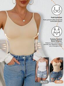 Women Seamless Shaping Camisole Sexy Deep U-Neck Backless Slimming Supportive Waist Shaper Vest Without Padded