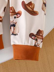 2pcs/Set Baby Boy Casual Comfortable Animal Print Long Sleeve Romper + Printed Pants Set, Autumn/Winter - Apricot - View 8