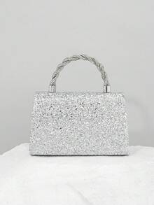1 件 Nocturne 手袋，时尚优雅的亮片水钻手提包，配有肩带，晚宴手拿包 - 銀色 - 查看 6