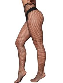 Set Of 3 Women's High-Waisted Fishnet Stockings, Medium Weave, Sensual, Nightwear, Party, Lingerie - màu đen - Xem 3